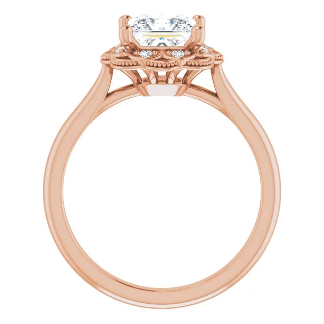 Princess Rose Gold Antique Inspired Design Engagement Ring