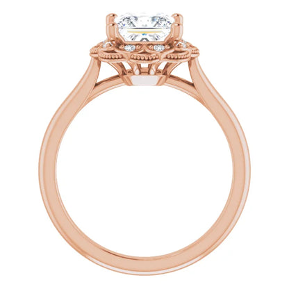 Princess Rose Gold Antique Inspired Design Engagement Ring