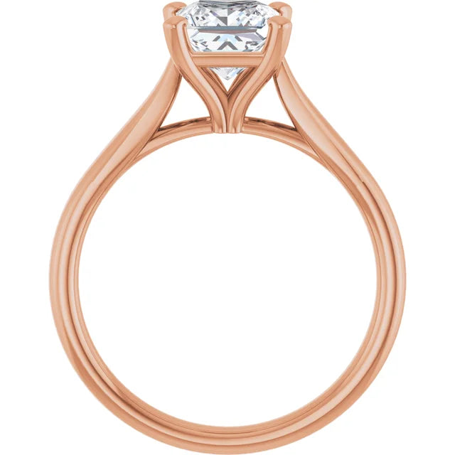 Four Claw Rose Gold Princess Solitaire Engagement Ring