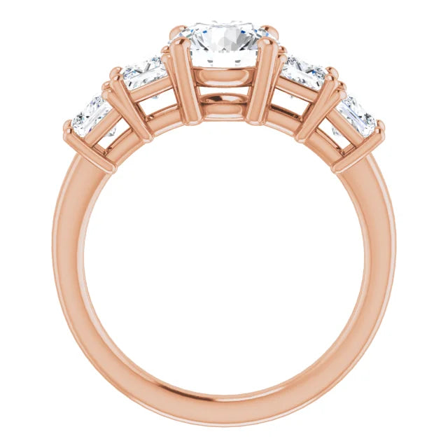 Round Brilliant Rose Gold Multi Stone Accent Style Engagement Ring