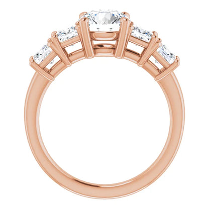 Round Brilliant Rose Gold Multi Stone Accent Style Engagement Ring