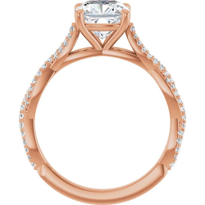 Cushion Rose Gold Twist Style Engagement Ring 
