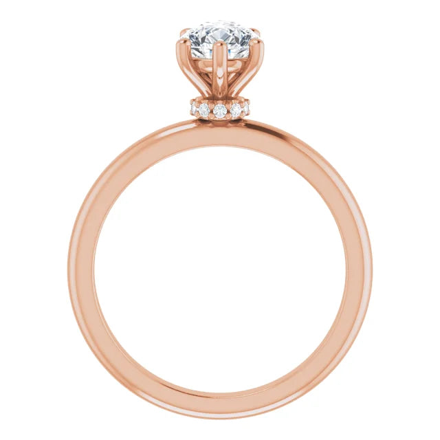 Pear Cut Rose Gold Low Hidden Halo Solitaire Engagement Ring