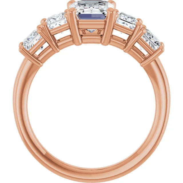 Emerald Rose Gold Multi Stone Accent Style Engagement Ring