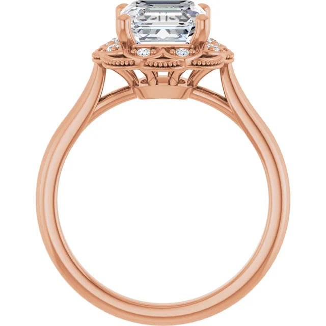 Asscher Rose Gold Antique Inspired Design Engagement Ring