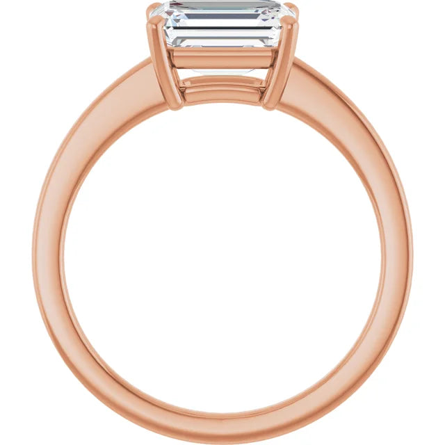 Emerald Rose Gold East West Solitaire Style Engagement Ring