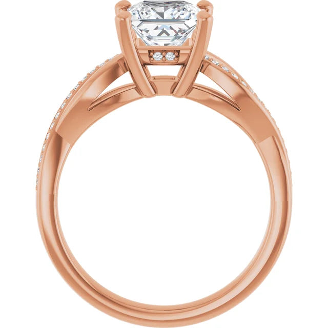 Princess Rose Gold Claw Set Twist Style Engagement Ring 