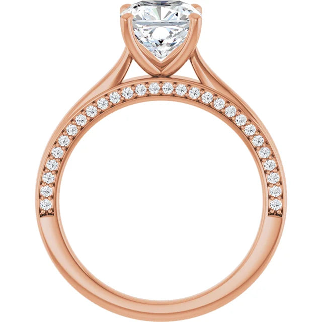 Cushion Rose Gold Solitaire & Hidden Diamond Band Engagement Ring