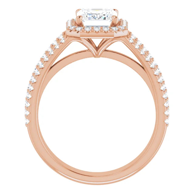 Emerald Rose Gold Halo Style Engagement Ring