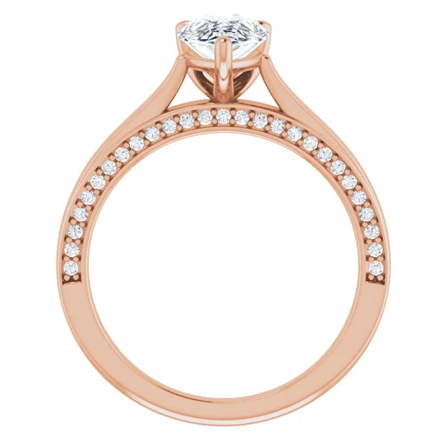 Pear Rose Gold Solitaire & Hidden Diamond Band Engagement Ring