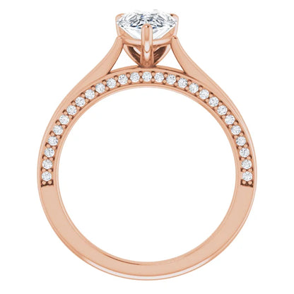 Pear Rose Gold Solitaire & Hidden Diamond Band Engagement Ring