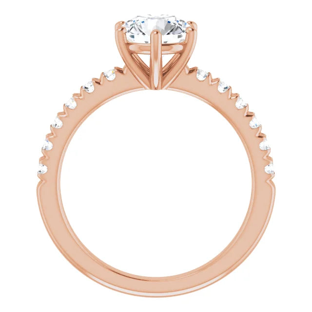 Round Brilliant Six Claw Pave Rose Gold Engagement Ring 