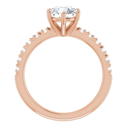 Round Brilliant Six Claw Pave Rose Gold Engagement Ring 