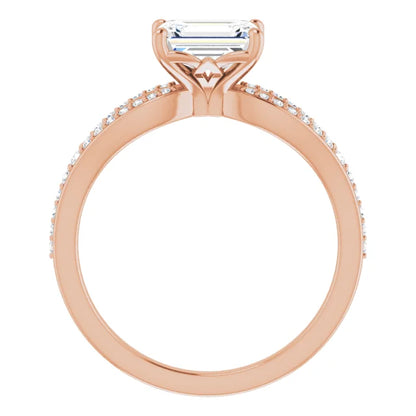 Emerald Rose Gold East West Style Engagement Ring