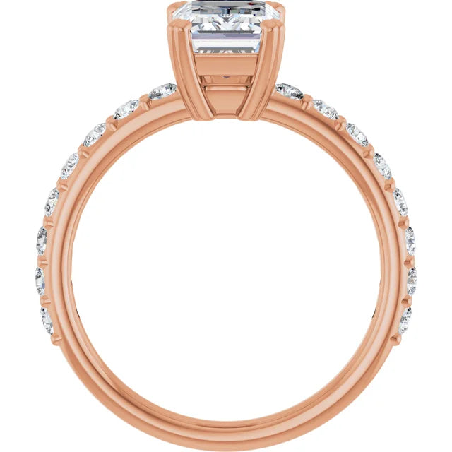 Emerald Rose Gold Claw Set Style Engagement Ring 