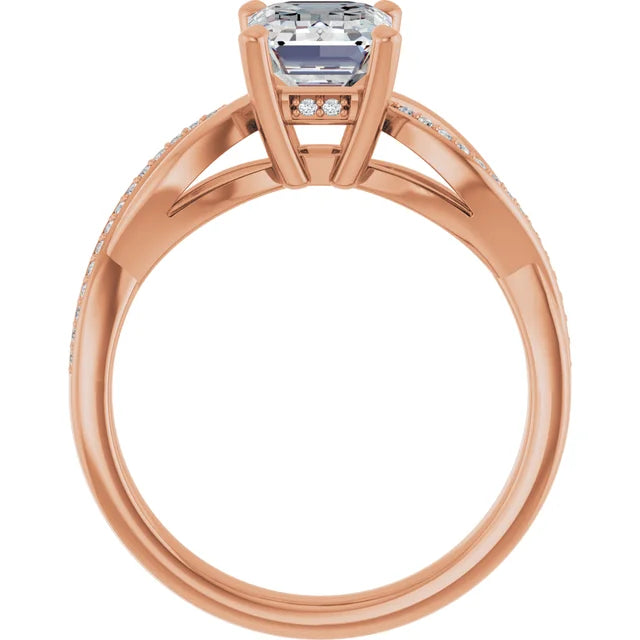 Emerald Rose Gold Claw Set Twist Style Engagement Ring 