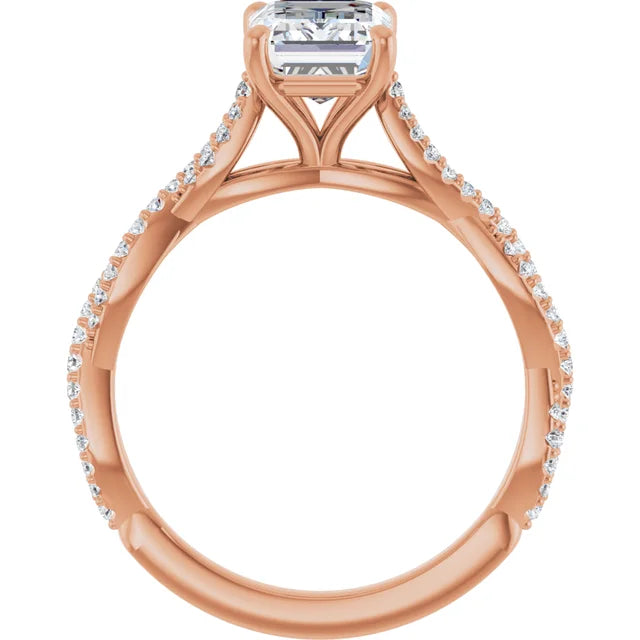 Emerald Rose Gold Twist Style Engagement Ring 