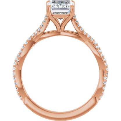 Emerald Rose Gold Twist Style Engagement Ring 