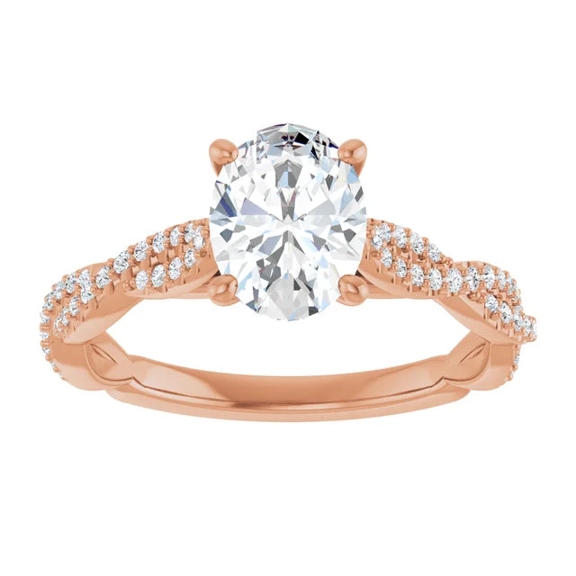 Oval Rose Gold Twist Style Engagement Ring 