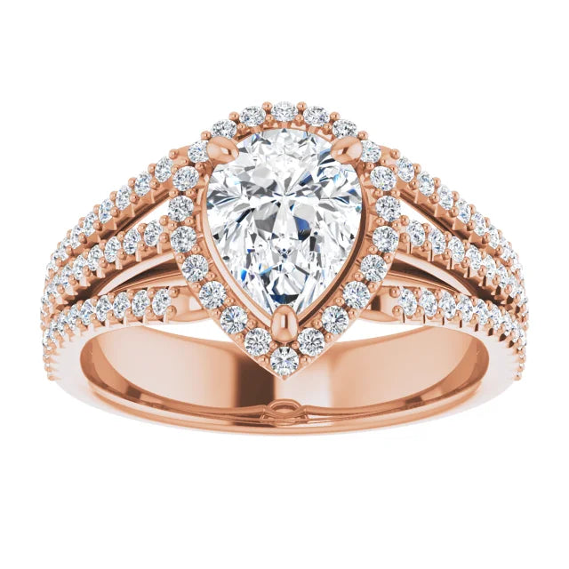 Pear Rose Gold Halo Style Engagement Ring