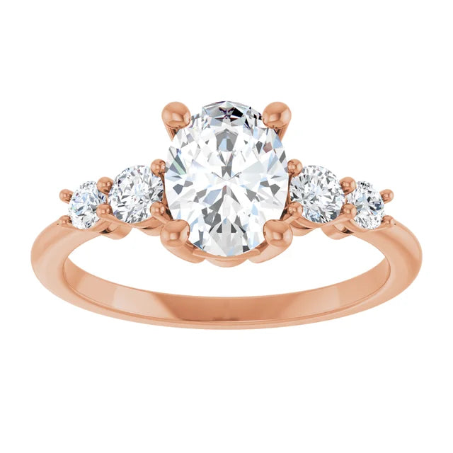 Oval Rose Gold Multi Stone Accent Style Engagement Ring