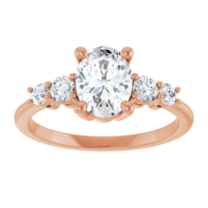 Oval Rose Gold Multi Stone Accent Style Engagement Ring