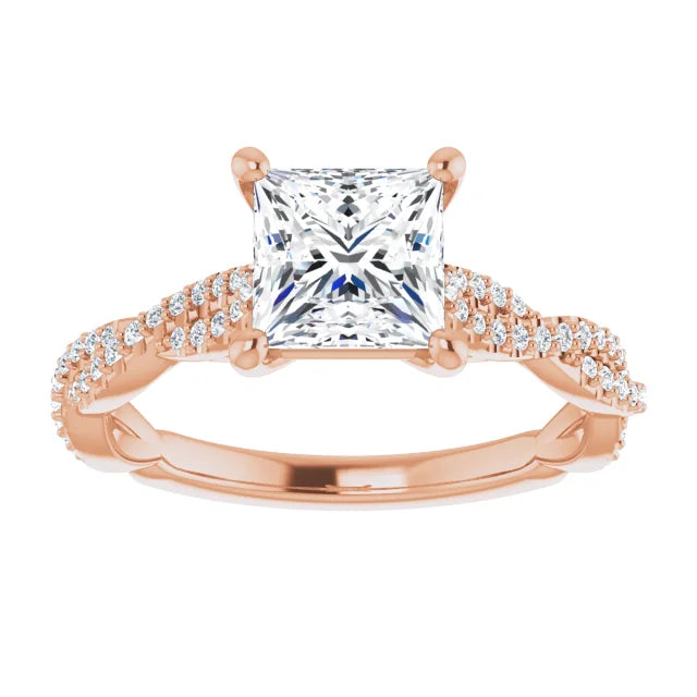 Princess Rose Gold Twist Style Engagement Ring