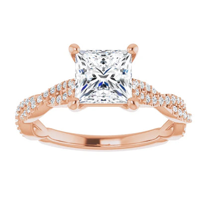 Princess Rose Gold Twist Style Engagement Ring