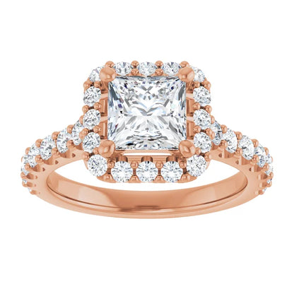 Princess Halo Rose Gold Style Engagement Ring