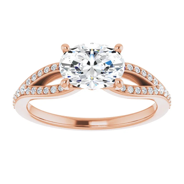 Oval Rose Gold East West Style Engagement Ring