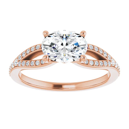 Oval Rose Gold East West Style Engagement Ring
