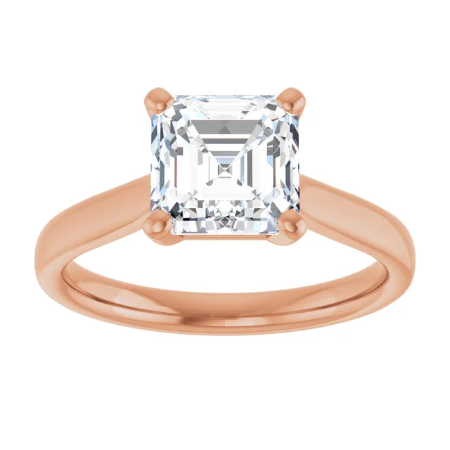 Four Claw Rose Gold Asscher Solitaire Engagement Ring