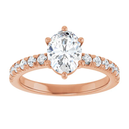 Oval Six Claw Pave Rose Gold Engagement Ring 