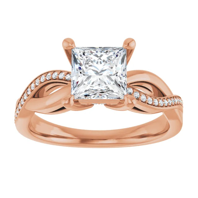 Princess Rose Gold Claw Set Twist Style Engagement Ring 