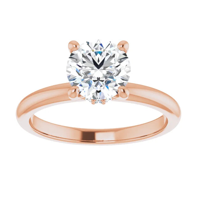 Round Brilliant Cut Rose Gold Low Hidden Halo Solitaire Engagement Ring