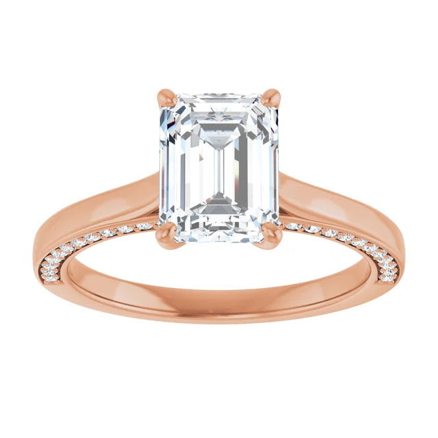 Emerald Rose Gold Solitaire & Hidden Diamond Band Engagement 