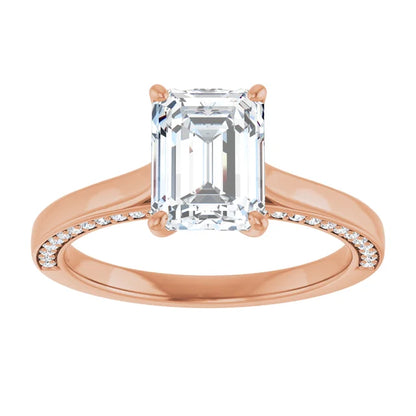Emerald Rose Gold Solitaire & Hidden Diamond Band Engagement 