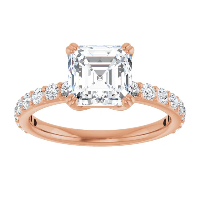 Asscher Rose Gold Claw Set Style Engagement Ring