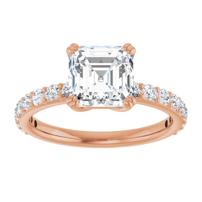 Asscher Rose Gold Claw Set Style Engagement Ring