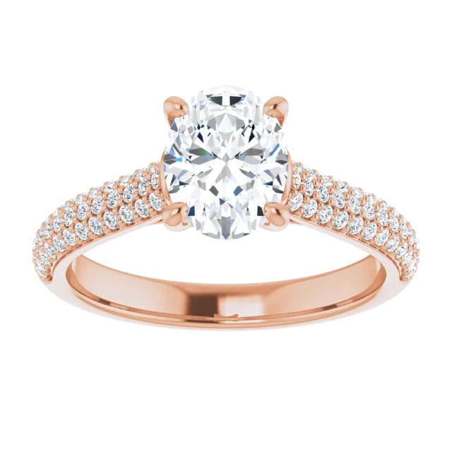 Oval Rose Gold Pave Lab Diamond Engagement Ring 
