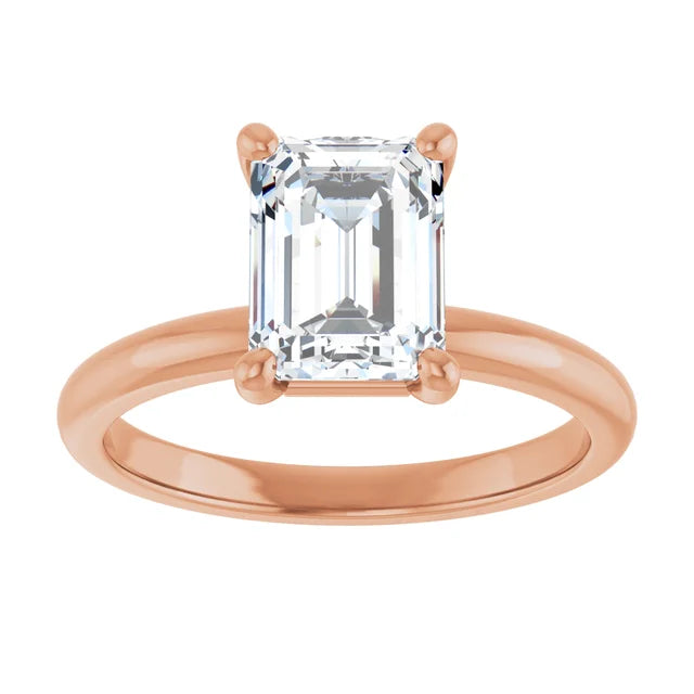 Emerald Cut Rose Gold Low Hidden Halo Solitaire Engagement Ring