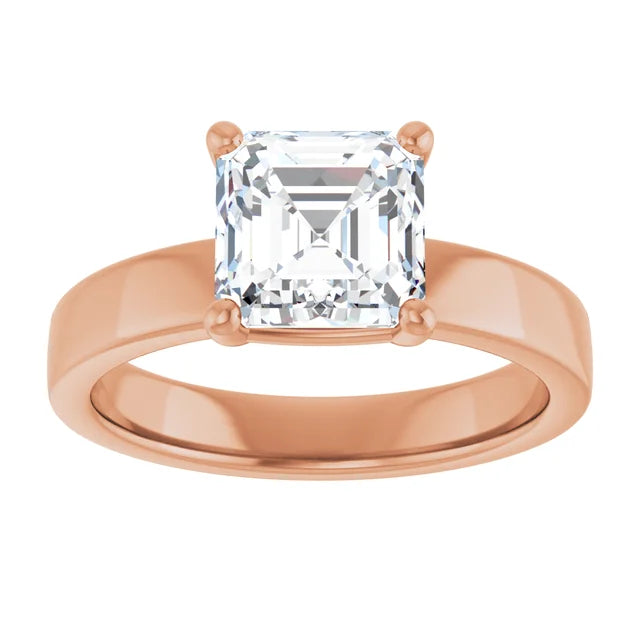 Asscher Rose Gold Wide Band Solitaire Engagement Ring