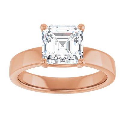 Asscher Rose Gold Wide Band Solitaire Engagement Ring