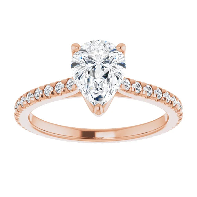 Pear Rose Gold Claw Set Eternity Style Engagement Ring