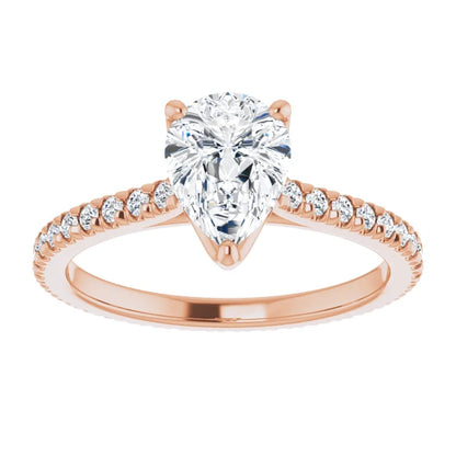 Pear Rose Gold Claw Set Eternity Style Engagement Ring