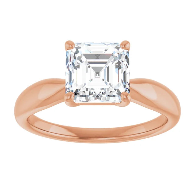 Asscher Rose Gold Knife Edge Solitaire Engagement Ring