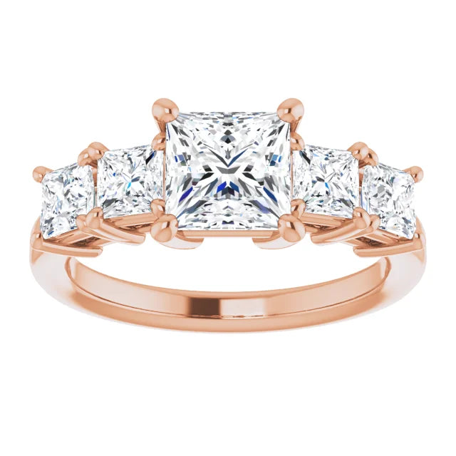 Princess Rose Gold Multi Stone Accent Style Engagement Ring