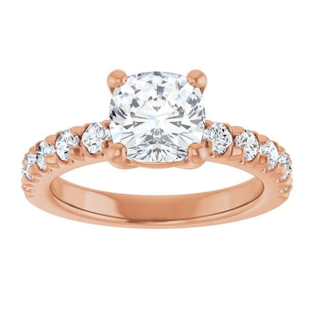 Cushion Rose Gold Four Claw Set Style Engagement Ring
