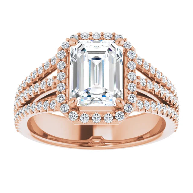 Emerald Rose Gold Halo Style Engagement Ring