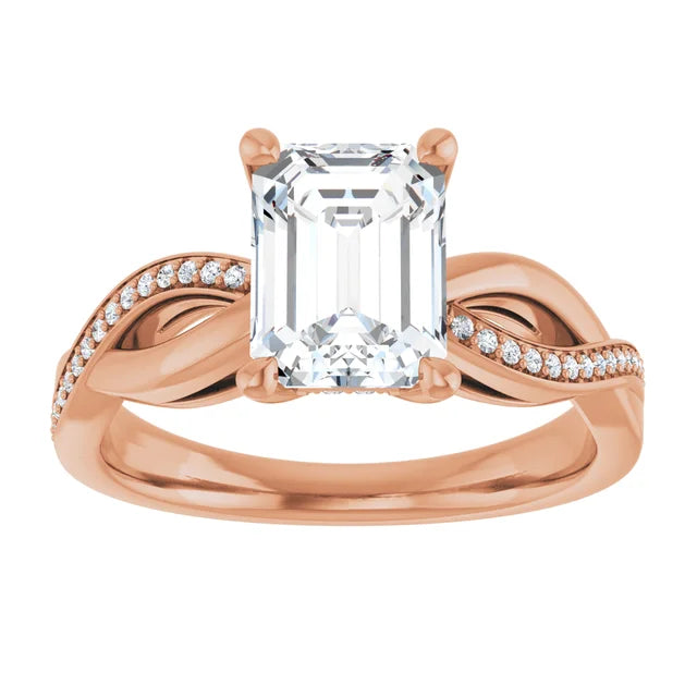 Emerald Rose Gold Claw Set Twist Style Engagement Ring 